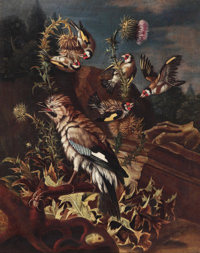Jay and Goldfinches Among Thistles and Architectural Fragments by Unbekannt Unbekannt